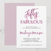 ピンク50歳とファビュラススクリプト誕生日パーティー 招待状 (正面/裏面)