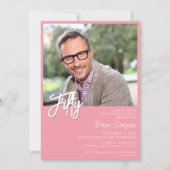 ピンク50誕生日写真 招待状 (正面)