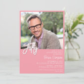 ピンク50誕生日写真 招待状 (スタンド正面)