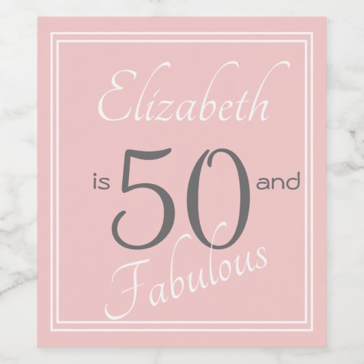 ピンク50誕生日50と素晴らしいパーソナライズされた ワインラベル (シングルラベル)