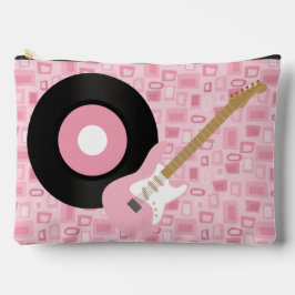 ピンク50Sテーマ45レコードとエレキギター アクセサリーポーチ