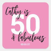 ピンク50thバースデースクエアステッカー スクエアシール (正面)