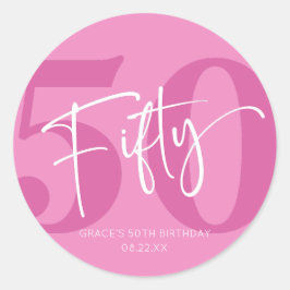 ピンク50th50th誕生日パーティーのお願い ラウンドシール