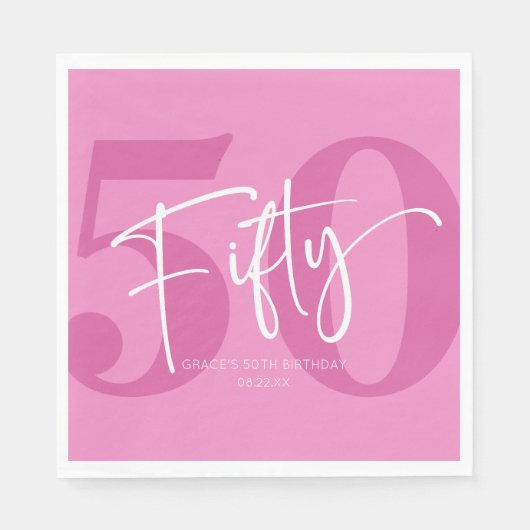 ピンク50th50th誕生日パーティー スタンダードランチョンナプキン (正面)