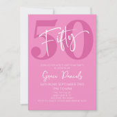 ピンク50th50th誕生日パーティー 招待状 (正面)