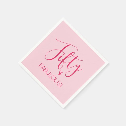 ピンク50th Birthday Partyのシックなフィフティ&ファブラス スタンダードカクテルナプキン (角)