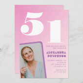 ピンク51歳の誕生日招待状レトロ写真 招待状 (正面/裏面)
