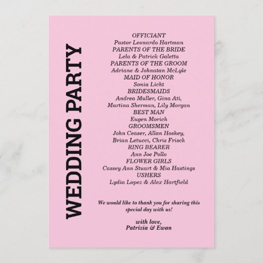 ピンク5x7結婚式 プログラム (裏面)