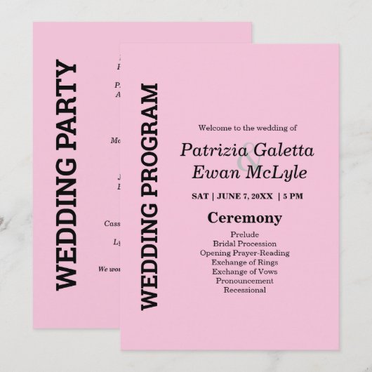 ピンク5x7結婚式 プログラム (正面/裏面)
