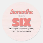 ピンク6番目の誕生日ガールパーティーフローラ ラウンドシール (正面)