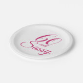 ピンク60とサッシー誕生日パーティー ペーパープレート (アングル)