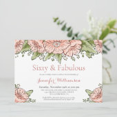 ピンク60歳と素晴らしいフローラ60歳の誕生日パーティー 招待状 (スタンド正面)