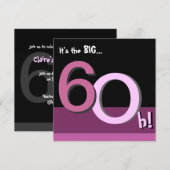 ピンク60番目のビッグ6Oh!誕生日パーティーの招待 招待状 (正面/裏面)