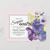 ピンク60誕生日の紫色の水彩フローラ ポストカード (正面/裏面)