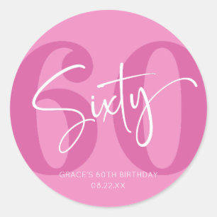 ピンク60th60th誕生日パーティーのお願い ラウンドシール