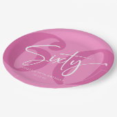 ピンク60th60th誕生日パーティー ペーパープレート (アングル)