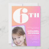 ピンク6th誕生日招待状カラフル写真 招待状 (正面)