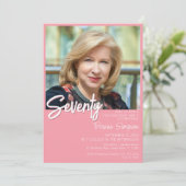 ピンク70誕生日フォト招待状 招待状 (スタンド正面)