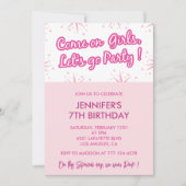 ピンク7th誕生日招待状トレンディーおもしろいモード 招待状 (正面)