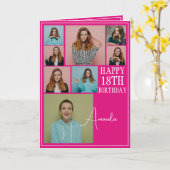 ピンク8モダンフォトコラージュ18誕生日 カード (黄色い花)