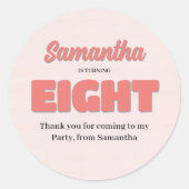 ピンク8番目の誕生日ガールパーティーフローラ ラウンドシール (正面)