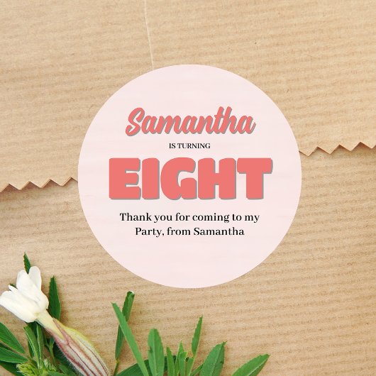 ピンク8番目の誕生日ガールパーティーフローラ ラウンドシール