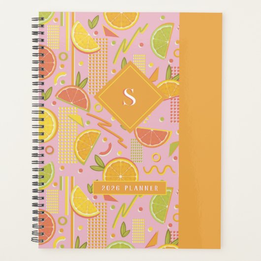 ピンク80の柑橘系フルーツスライス プランナー手帳 (正面)