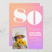 ピンク80歳の誕生日招待状のレトロ写真 招待状 (正面/裏面)