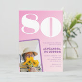 ピンク80歳の誕生日招待状レトロ写真 招待状 (スタンド正面)