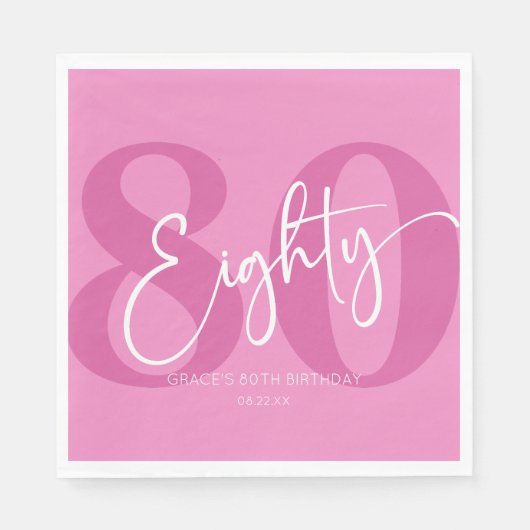 ピンク80歳80歳の誕生日パーティー スタンダードランチョンナプキン (正面)