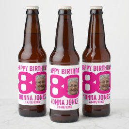 ピンク80誕生日カスタムフォト名ラベル ビールラベル