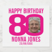 ピンク80誕生日カスタムフォト名ラベル ビールラベル (シングルラベル)