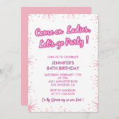 ピンク84th誕生日招待状スパークルグラム 招待状 (正面/裏面)