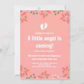 ピンク9月の女の子足フローラベビーシャワー 招待状 (正面)