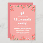 ピンク9月の女の子足フローラベビーシャワー 招待状 (正面/裏面)