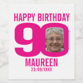 ピンク90誕生日カスタムフォト名ラベル ワインラベル (シングルラベル)