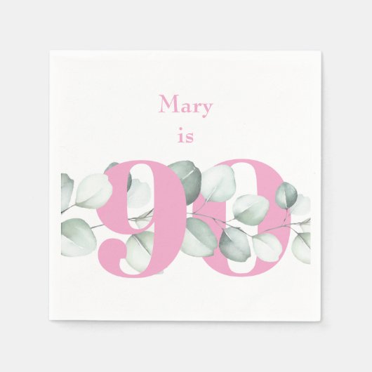 ピンク90誕生日パーソナライズされたナプキンス スタンダードカクテルナプキン (正面)