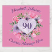 ピンク90誕生日ワきらめくインボトルラベル スパークリングワインラベル (シングルラベル)