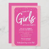 ピンク93歳の誕生日招待状ガールトレンディー ガーリー 招待状 (正面/裏面)