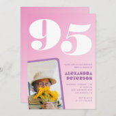 ピンク95歳の誕生日招待状レトロ写真 招待状 (正面/裏面)