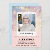 ピンク95歳の誕生日招待状紙吹雪写真 招待状 (正面/裏面)