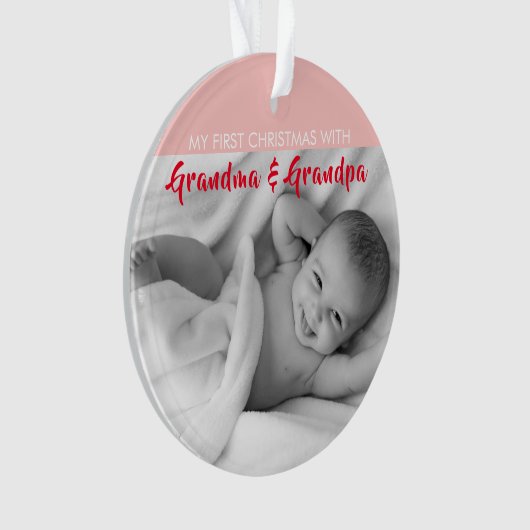 ピンク|おばあちゃんとおじいちゃんの初めてのクリスマス オーナメント (正面)