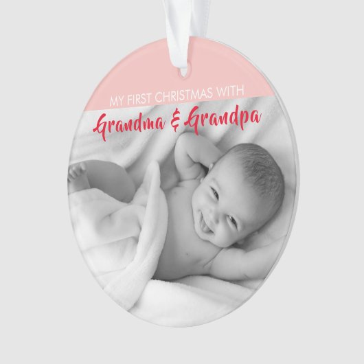 ピンク|おばあちゃんとおじいちゃんの初めてのクリスマス オーナメント (正面)