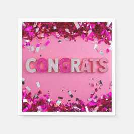ピンク「おめでとう」カクテルナプキン スタンダードカクテルナプキン