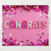 ピンク「おめでとう」 スパークリングワインラベル (シングルラベル)