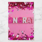 ピンク「おめでとう」 スパークリングワインラベル (シングルラベル)