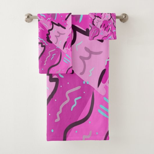 ピンク!おもしろい(抽象芸術アート) バスタオルセット (インサイチュ)