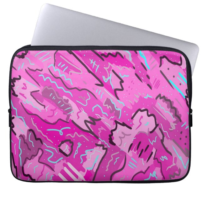ピンク!おもしろい(抽象芸術アート) ラップトップスリーブ (正面)