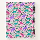 ピンク | かわいいカラフルな恐竜柄のパーソナライズ ノートブック (裏面)