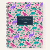 ピンク | かわいいカラフルな恐竜柄のパーソナライズ ノートブック (正面)